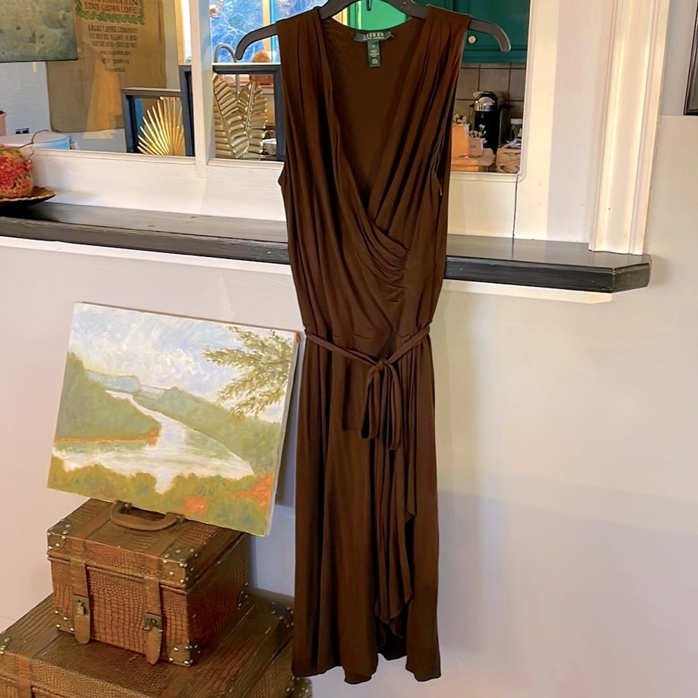 Draped Neck Faux Wrap Dress